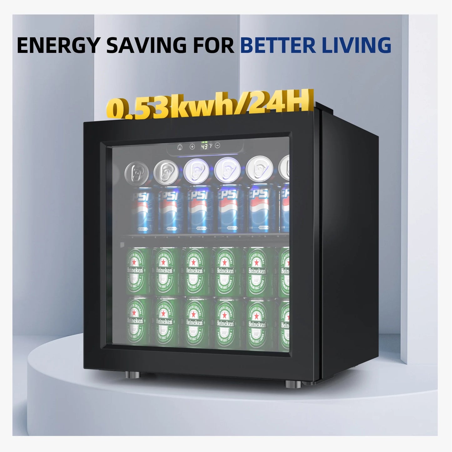 55 Cans Mini Beverage Refrigerator & Portable Beverage Cooler with Glass Door, Mini Fridge for Home/Office/Bar,Black