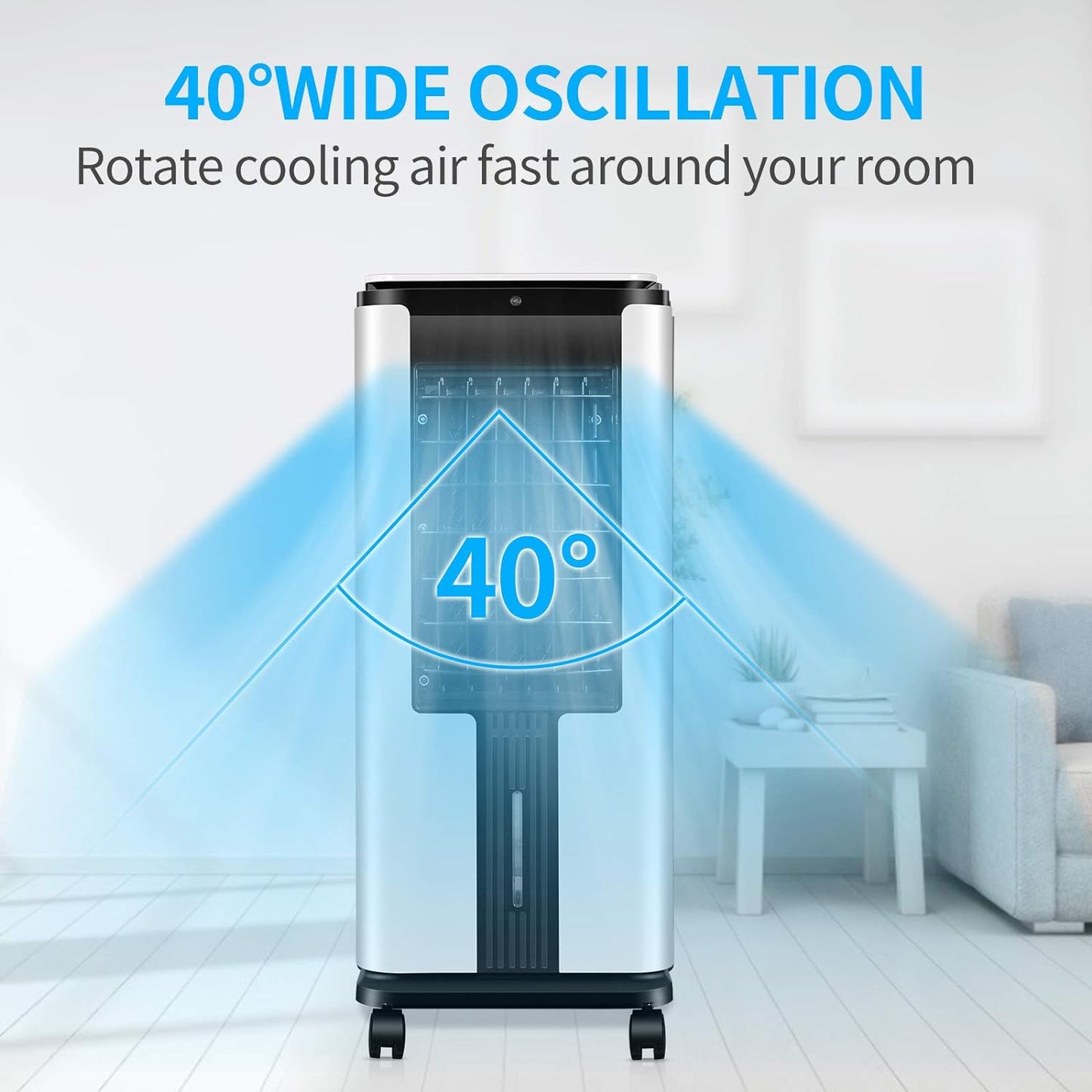 Portable Air Conditioner, Electric Air Cooler with 3 Wind Speeds, Remote Control, Built-In 12 H Timer Tower Fan