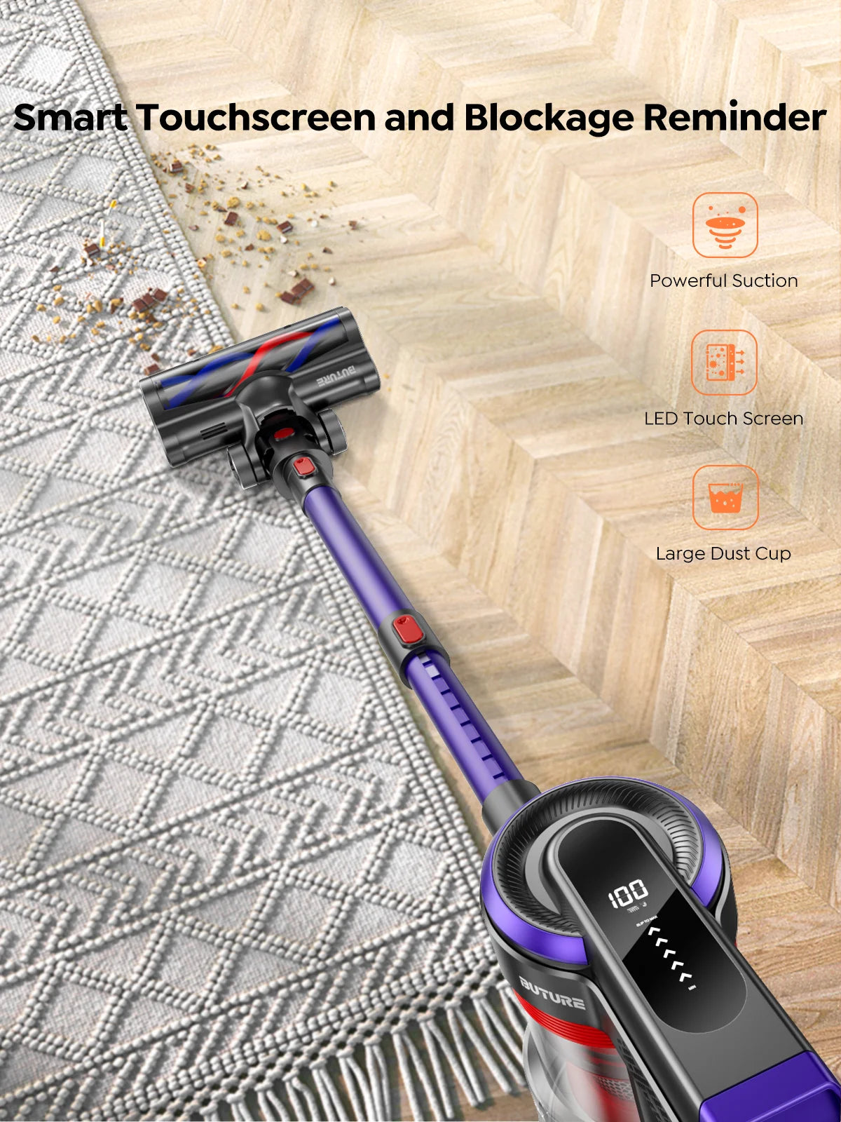 JR400 38000Pa Cordless Vacuum Cleaner Handheld 450W with Touch Display Smart Home Appliance for Carpets Hair 55 Mins