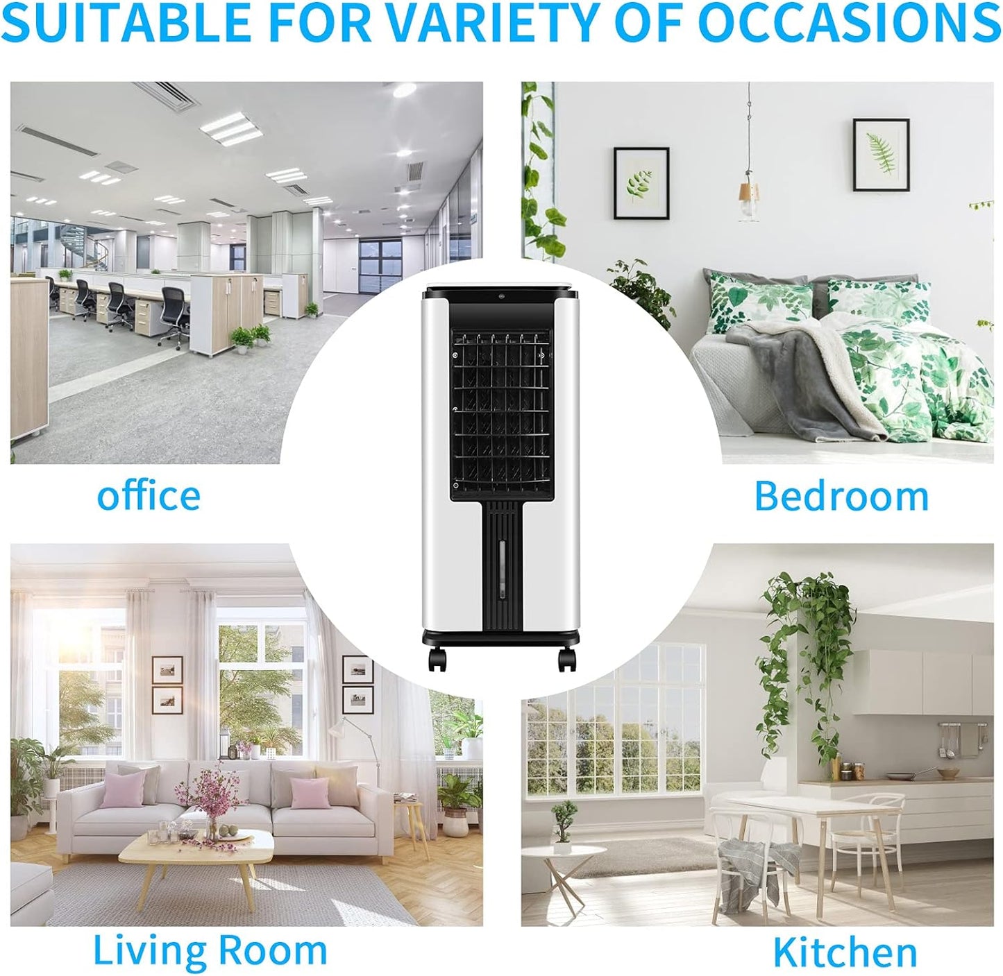 Portable Air Conditioner, Electric Air Cooler with 3 Wind Speeds, Remote Control, Built-In 12 H Timer Tower Fan