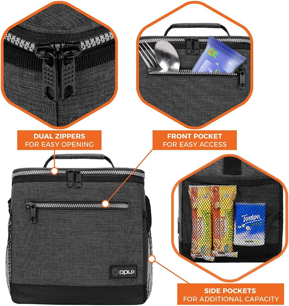 Extra Large Insulated Lunch Box Men Women, Lunch Bag for Work, Leakproof Soft Cooler Tote Adult, Lunch Pail, Picnic Beach Collapsible Food Bag with Shoulder Strap, Charcoal