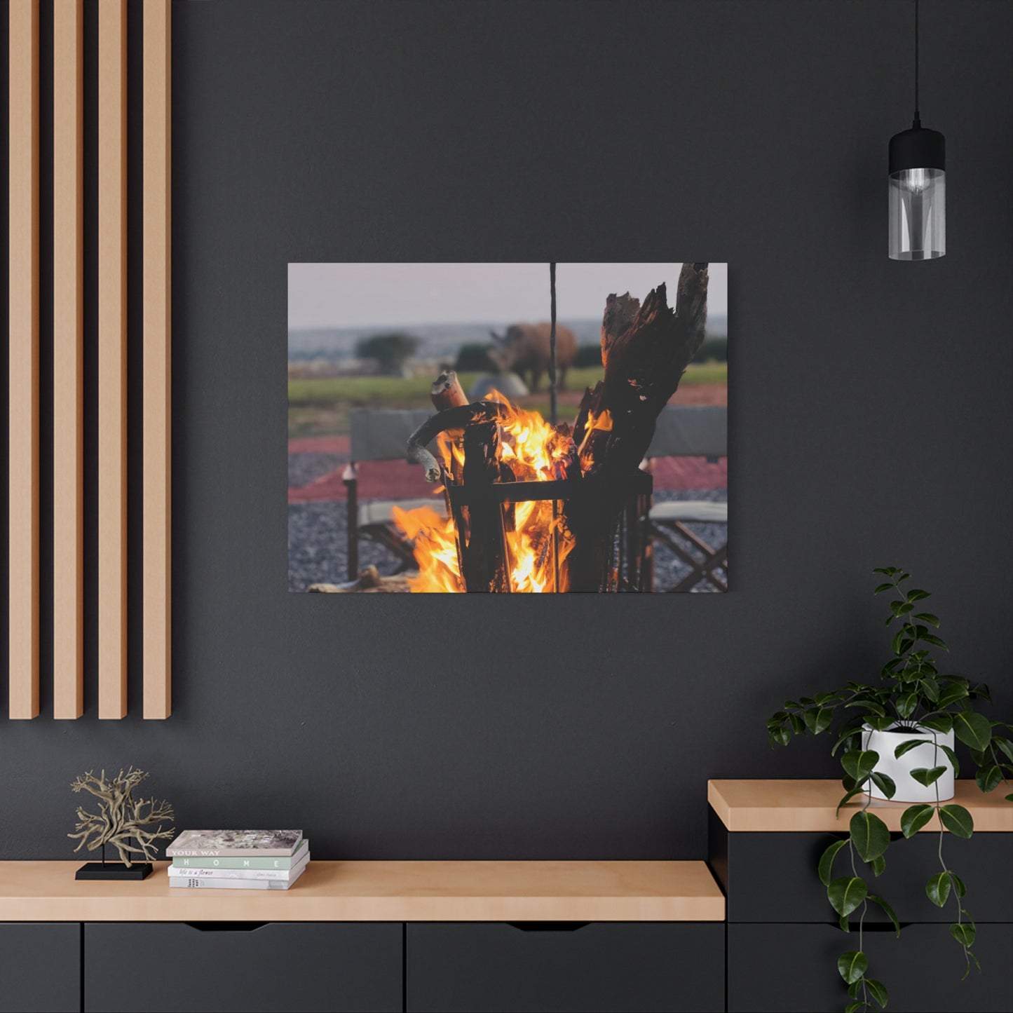 Cozy Firepit with a Rhino Canvas