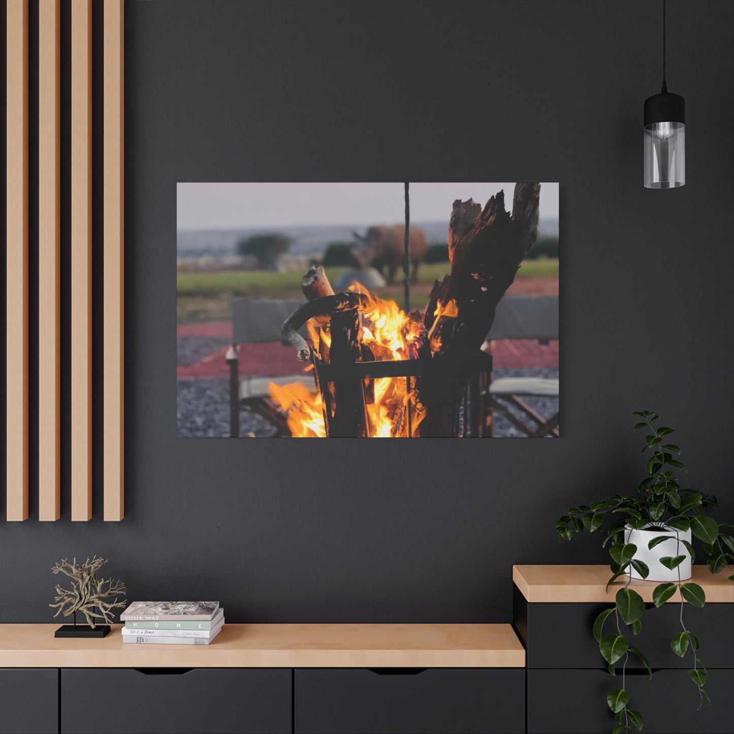 Cozy Firepit with a Rhino Canvas