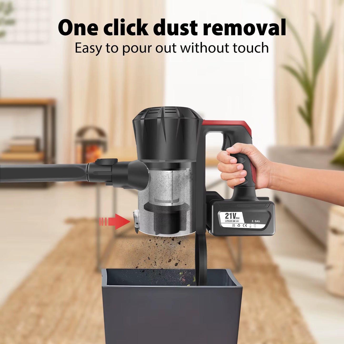 Cordless Vacuum Cleaner, 3800W Powerful Stick Cleaner 6 in 1 Rechargeable 21V for Hardwood Floor Carpet Car Pet Hair,Red