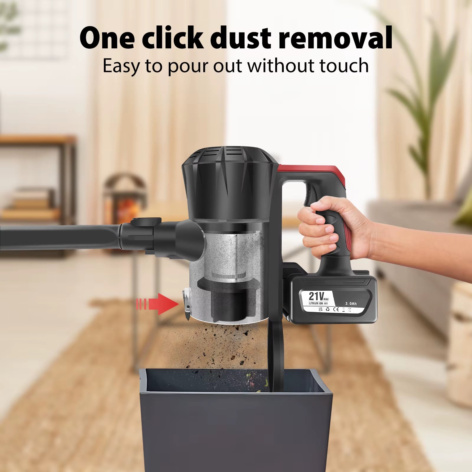 Cordless Vacuum Cleaner, 3800W Powerful Stick Cleaner 6 in 1 Rechargeable 21V for Hardwood Floor Carpet Car Pet Hair,Red