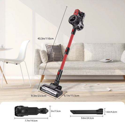 Cordless Vacuum Cleaner, 3800W Powerful Stick Cleaner 6 in 1 Rechargeable 21V for Hardwood Floor Carpet Car Pet Hair,Red