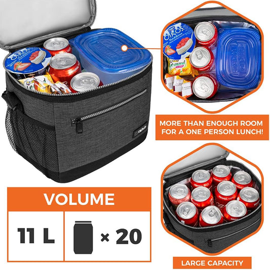 Extra Large Insulated Lunch Box Men Women, Lunch Bag for Work, Leakproof Soft Cooler Tote Adult, Lunch Pail, Picnic Beach Collapsible Food Bag with Shoulder Strap, Charcoal