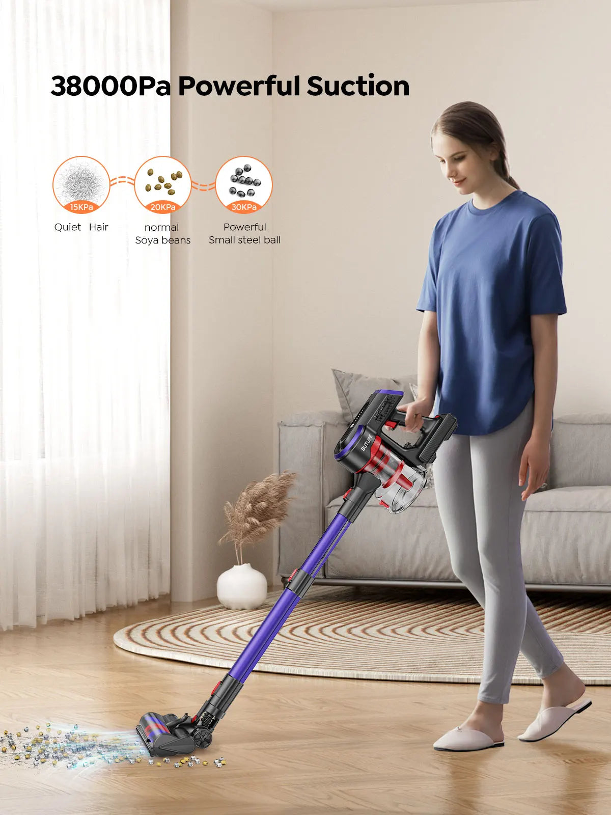 JR400 38000Pa Cordless Vacuum Cleaner Handheld 450W with Touch Display Smart Home Appliance for Carpets Hair 55 Mins