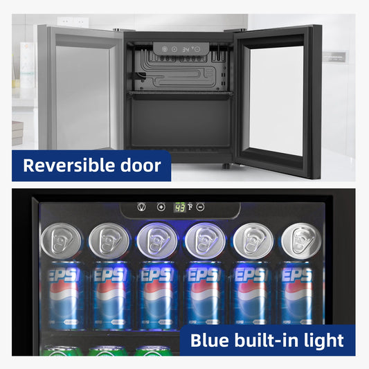 55 Cans Mini Beverage Refrigerator & Portable Beverage Cooler with Glass Door, Mini Fridge for Home/Office/Bar,Black